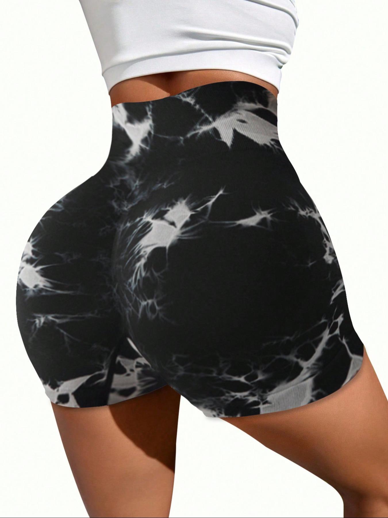 Women's Tie Dye Print Ruched High Waist Sports Shorts, Sporty Comfy Breathable Skinny Shorts for Gym Workout Running, Gym Shorts, Lady Sportswear for All Seasons, Workout Clothes, Athletic Shorts, Sports Spandex Short