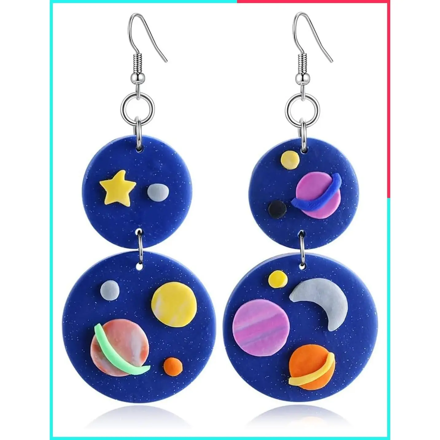 Handmade Polymer Clay Saturn Planet Dangle Earrings for Women - Fun Science Teacher Jewelry, Halloween Costume Accessory Gift