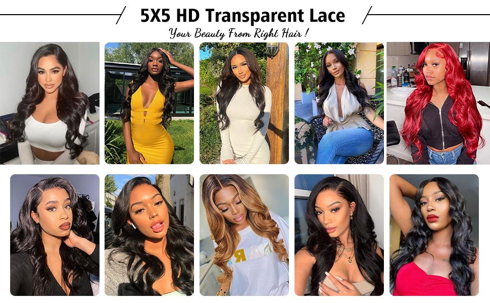 【Clearance sale】Lemoda Outlets Flash Deals 5x5 HD Transparent Lace Closure Wigs Body Wave/Straight Human Hair 5x5 Closure Wigs for Women 180% Density Wigs Pre Plucked Soft and Smooth Natural Black Color