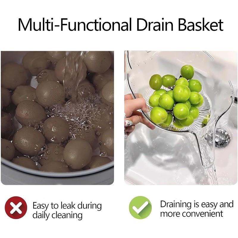 1pc Multi-functional Internet Celebrity Drain Basket, Kitchen Vegetable Washing Basket Multifunctional Vegetable Washing Basin, Washing Fruit Drain Basket, Creative Self-contained Water Drain Basin for Restaurant