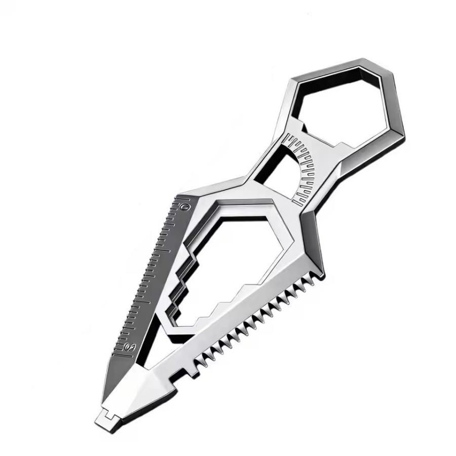 9-in-1 Stainless Steel Keychain, Portable Bottle Opener, Protractor, Ruler, Screwdriver, Wrench, Pocket EDC Tool.