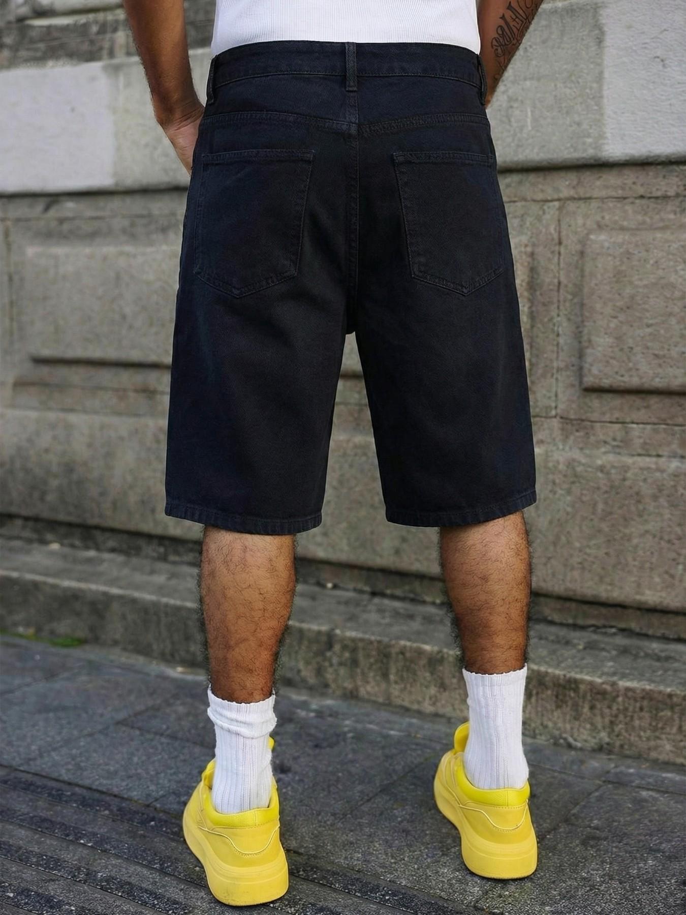 Men's Summer Rhinestone Spider Web Pattern Loose-Fit Straight Leg Denim Shorts, Streetwear Party Music Festival Casual Five-Pocket Pants