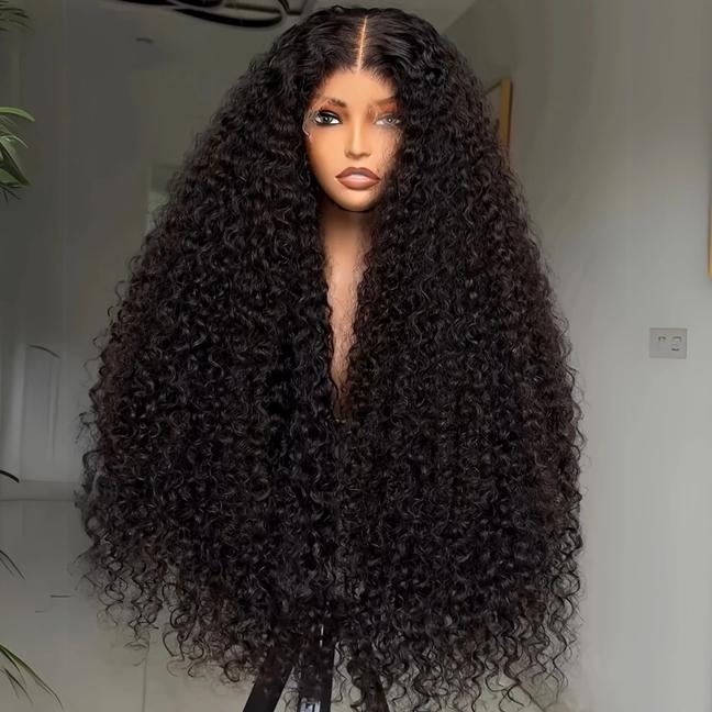 Soft Long 26-Inch 180 Density Kinky Curly Lace Front Curls Wig, Glueless Pre-Plucked Heat Resistant Daily Wear Hairpiece, Pre Plucked Wigs