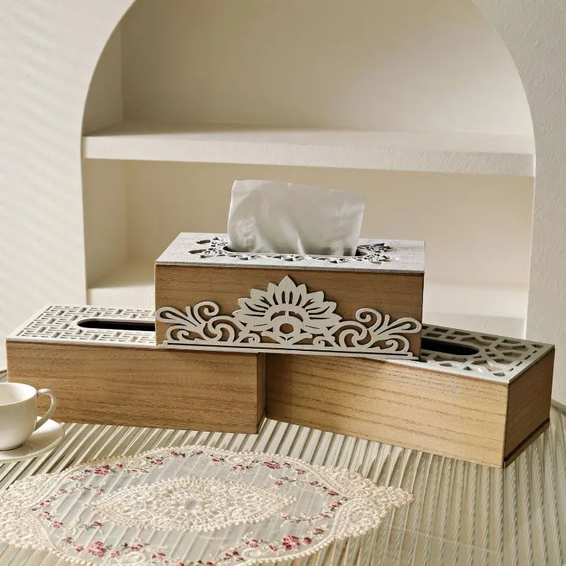Hollow carving creative simple wooden retro tissue box commercial home living room coffee table Internet celebrity paper box