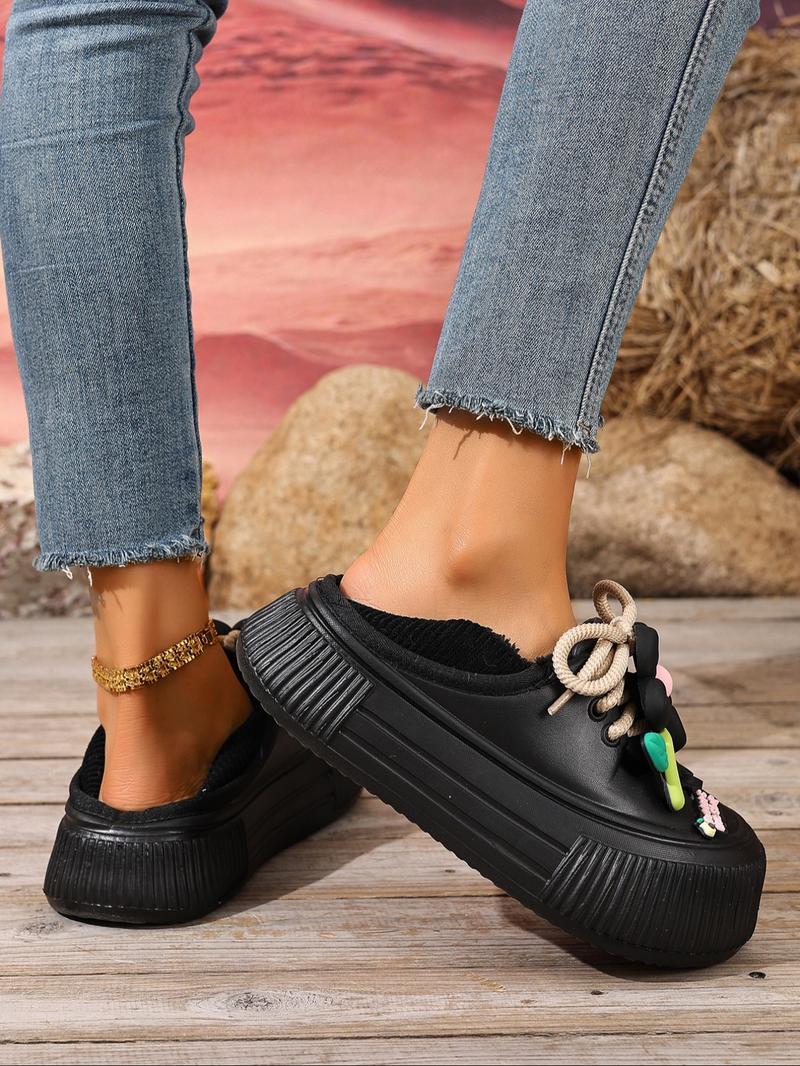 Couple Plain Fleece Lined Ankle Boots, One-Step Soft Sole Snow Boots, Cute Sunflower New Eva Home Shoes, Warm Winter Flat Short Boots