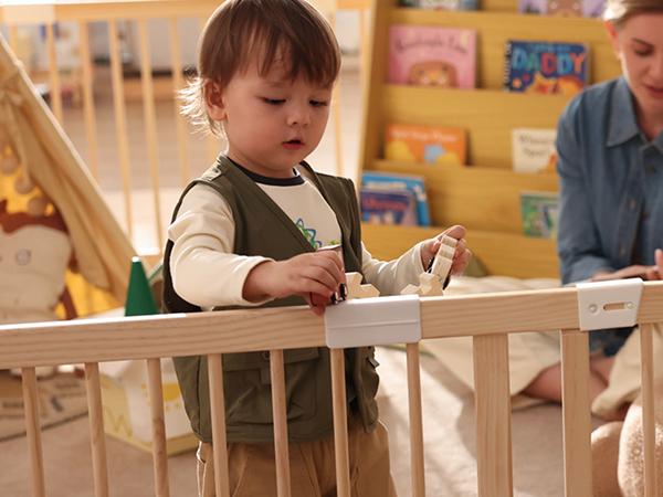 HARPPA Wooden Baby Gate Playpen | Adjustable Play Yard for Infants & Toddlers, Natural Finish Baby Fence, Non-Toxic Pinewood, Foldable DIY Shapes,Baby Items