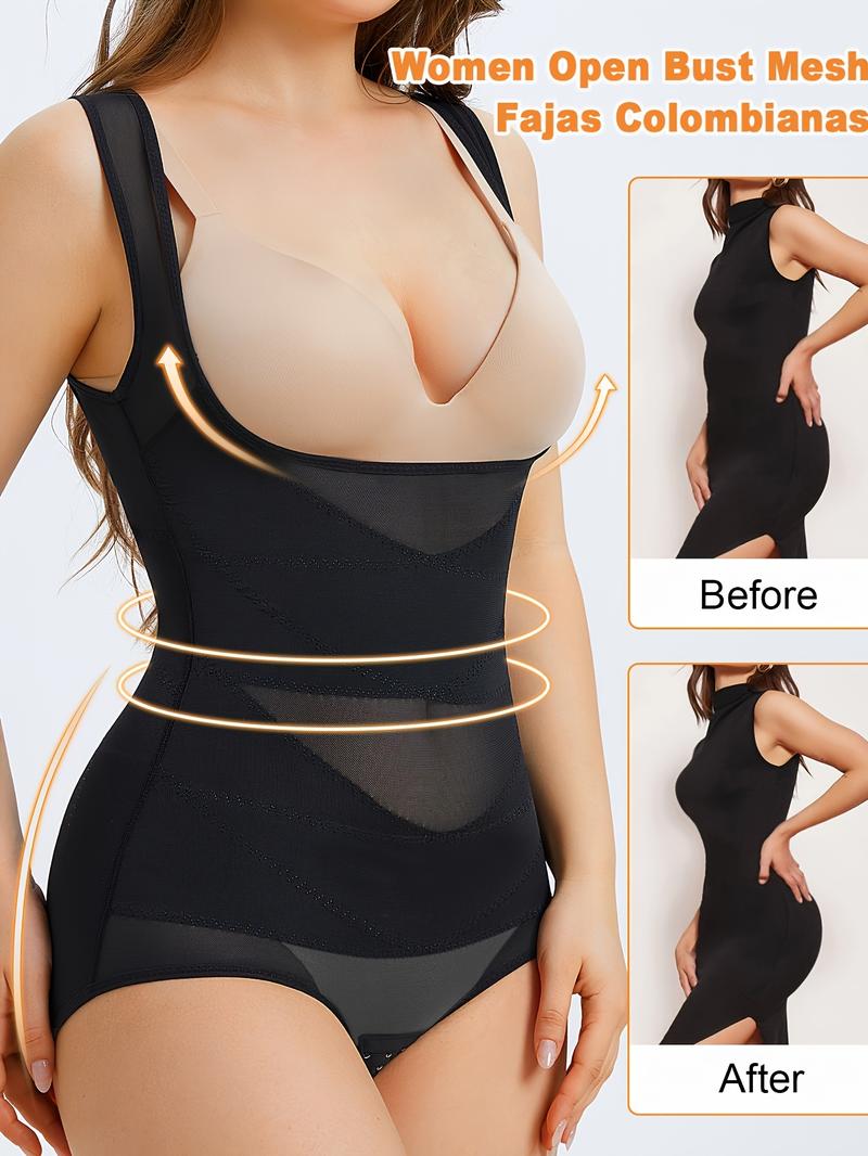 Women's Contrast Mesh Sheer Shapewear Bodysuit without Bra, Tummy Control Butt Lifter, Comfortable High Stretch Seamless Compression Shapewear,  Waist Trainer Women, Sculpting Bodysuits, Thigh Slimmer, Comfort Womenswear