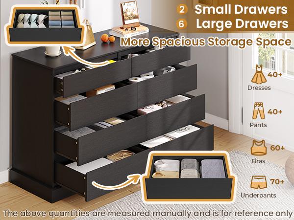 Hasuit 51.5 Inch Wide Dresser for Bedroom Long Dresser with 8 Drawers Wooden Dressers Chest Large Capacity Clothing Storage Cabinet Dual-Use Design for Bedroom Living Room Entryway