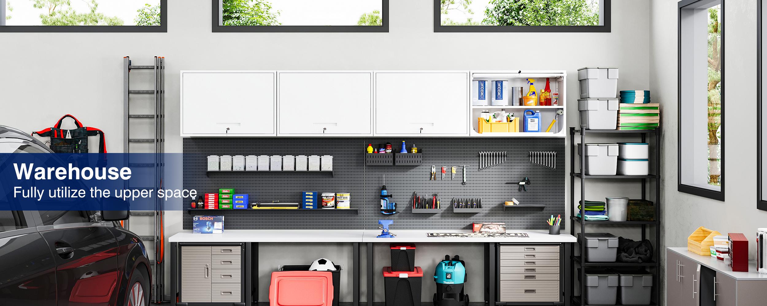 Letaya Metal Garage Wall Cabinet with Doors and Shelves, Wall Mounted Metal Storage Cabinet, Floating Garage Tool Cabinet for Garage, Basement, Kitchen, Warehouse