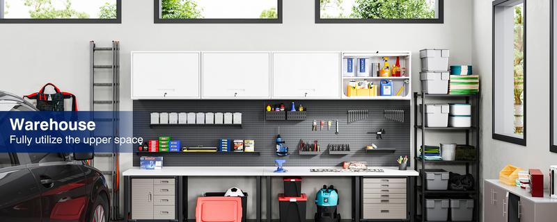 Letaya Metal Garage Wall Cabinet with Doors and Shelves, Wall Mounted Metal Storage Cabinet, Floating Garage Tool Cabinet for Garage, Basement, Kitchen, Warehouse