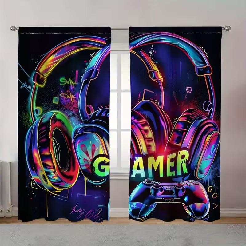 Game Controller Theme Curtain Set, Half-Transparent Design for Room Decoration, Perfect Gift for Gamers and Gaming Enthusiasts