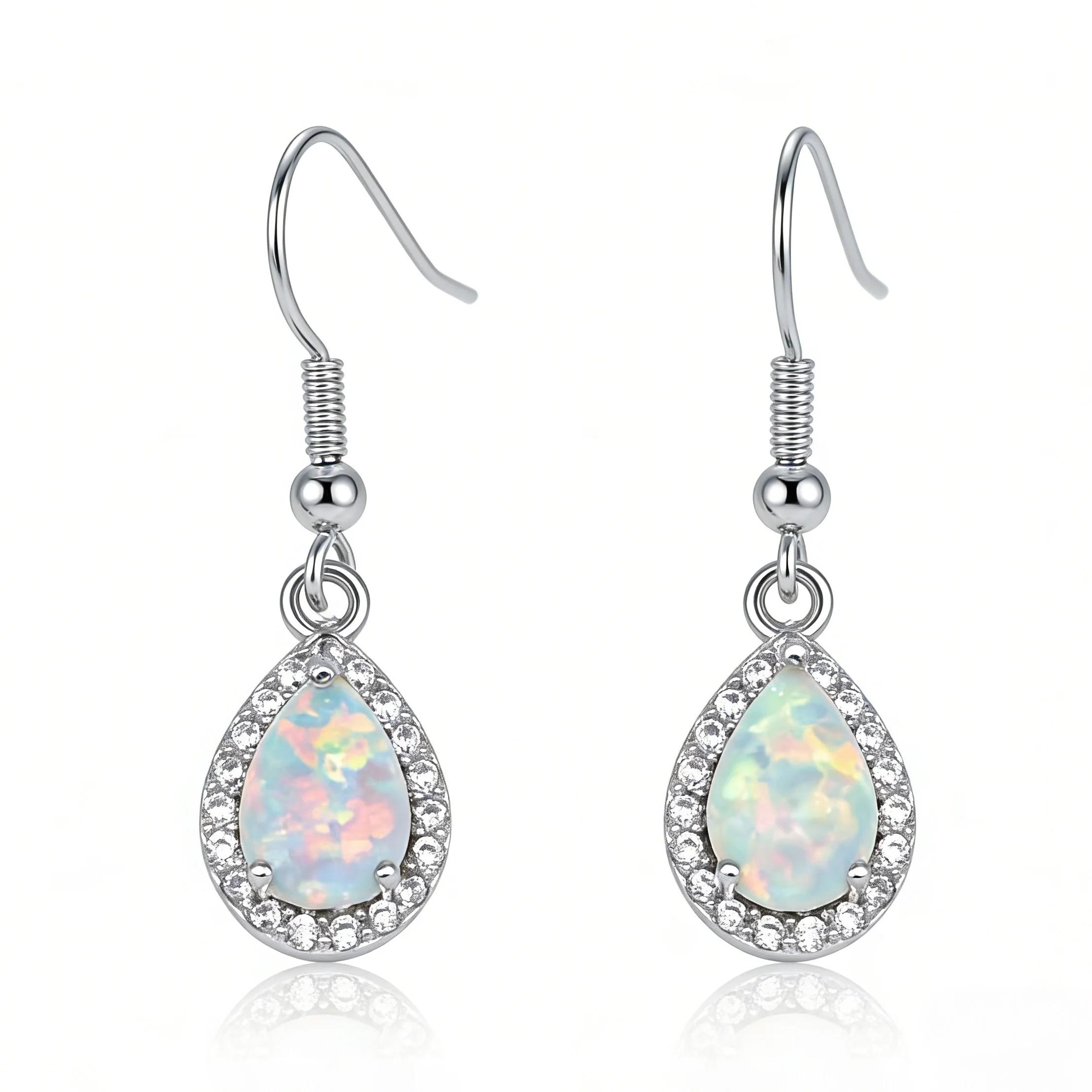 Classic Drop-Shaped Drop Earrings Ladies Fashion Jewelry,Elegant VintageWhite Opal Earrings, Perfect Anniversary Gift for Her