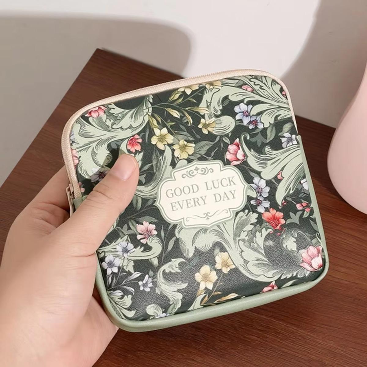 Creative PVC Sanitary Pads Bag Large Capacity Multipurpose Cosmetic Bag Coin Purse Mini Data Cables Organizer, Chic, Zipper, Compact, Organized, Casual, Multi-Use, Storage Bag