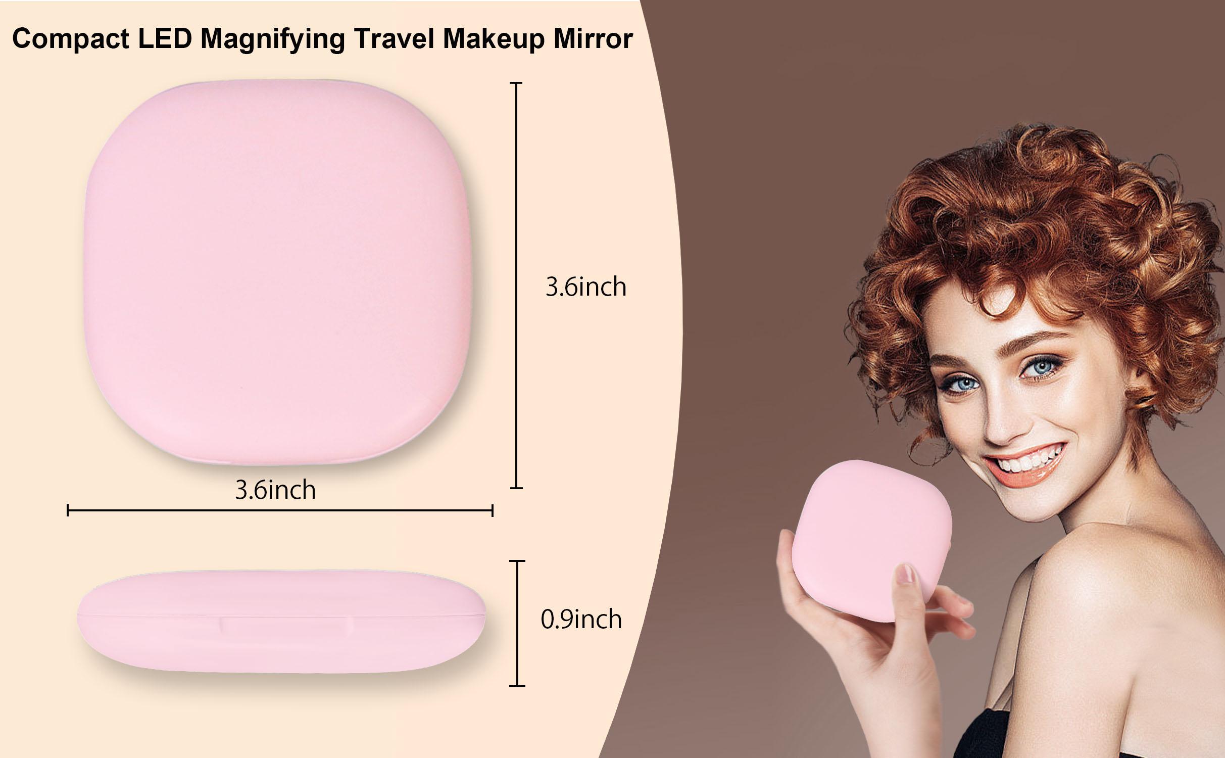 LED Compact Makeup Mirror, 4 Inches 1X/10X Magnification Travel Mirror with Light Dimmable Double Sides Lighted USB Rechargeable Compact Mirror, Travel Essentials Magnifying