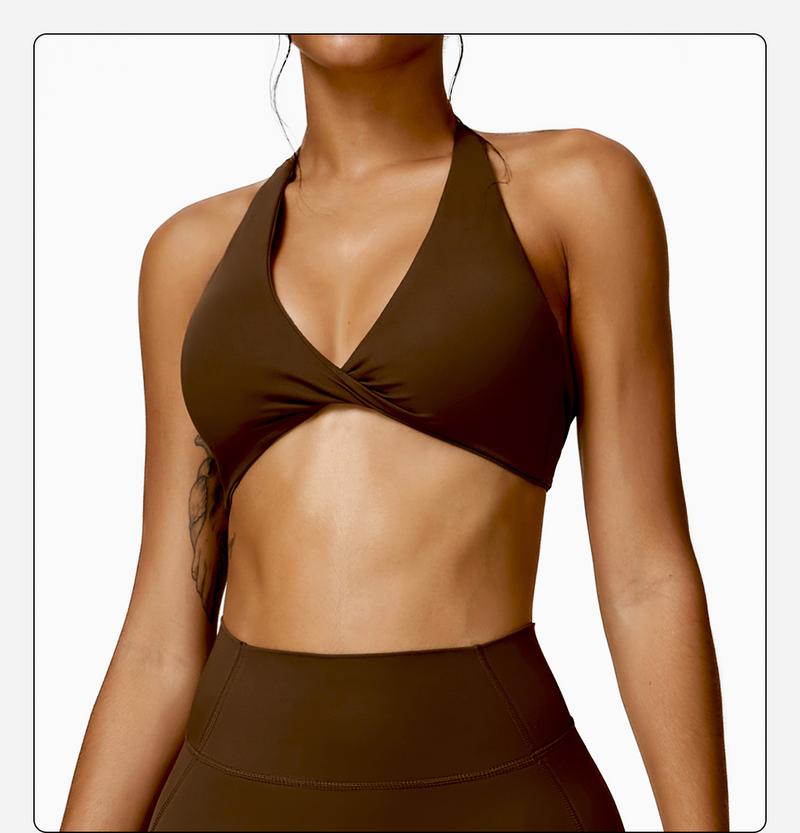 MFVIM Women's sports underwear, sexy hanging neck twist design sports underwear built-in bra pads, comfortable and skin-friendly, four seasons can wear, running gym workout sports underwear