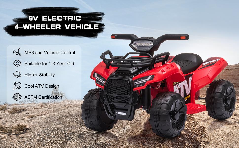 Bobike 6V Electric Kids ATV Quad Pink with Headlights MP3 USB ASTM Certified Safe PP Material Ride On Toy Car for Boys Girls