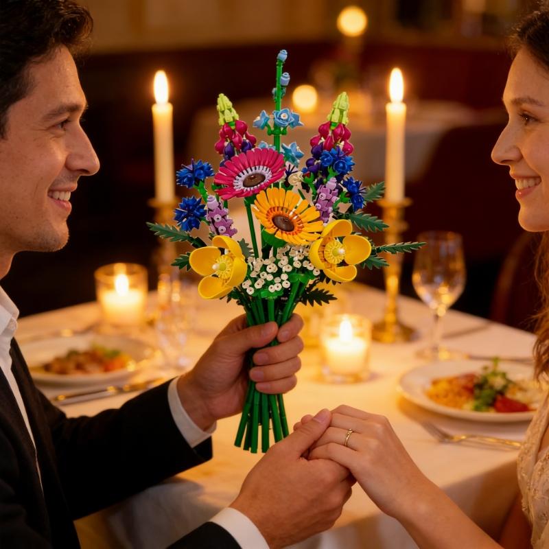 Artificial rose, orchid, wildflower DIY building block set -3D eternal flower model, Mother's Day home decoration, and holiday gifts