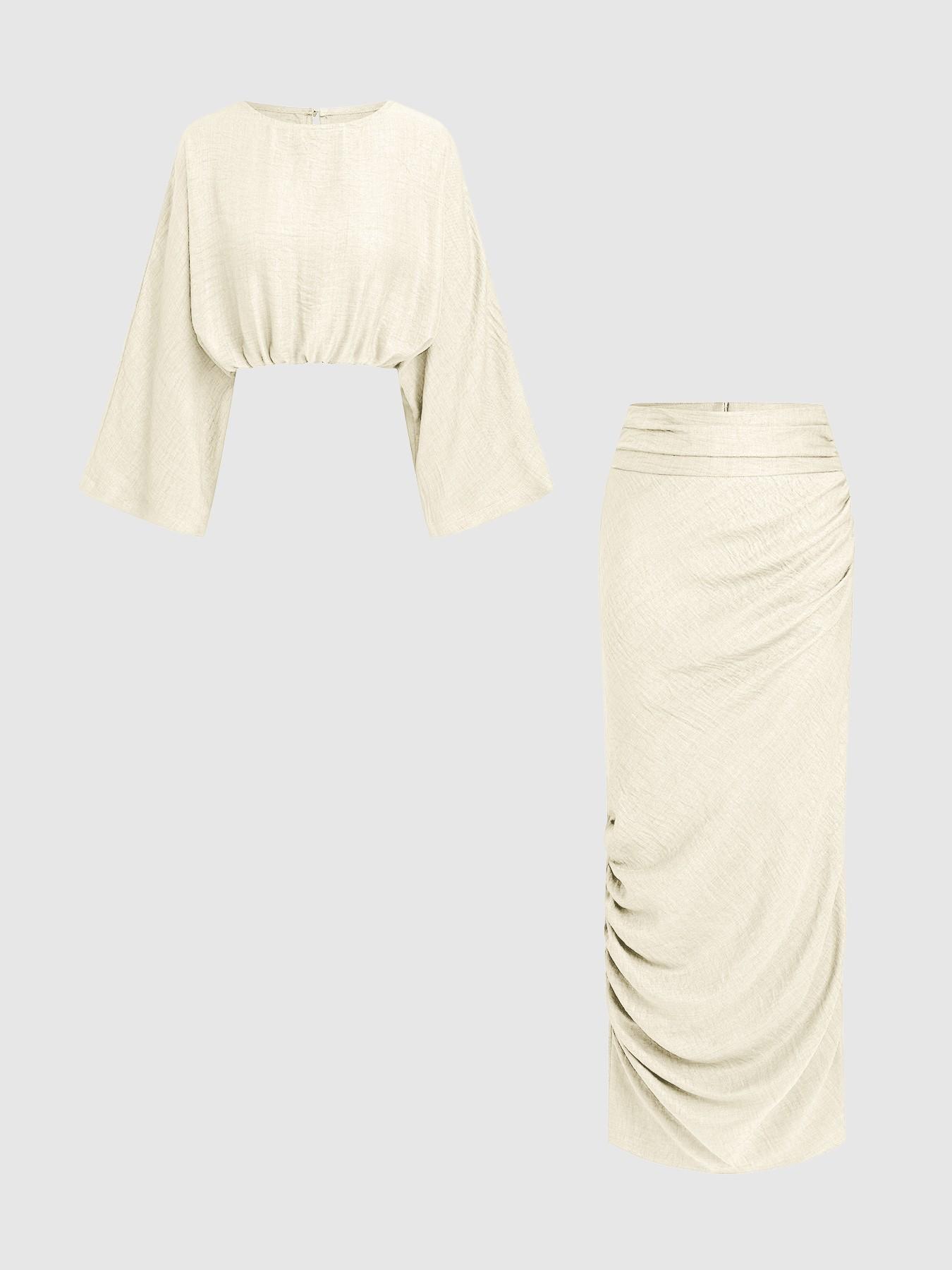 Women's Stylish Loose-Fitting Casual Two-Piece Set, Spring & Fall Comfortable Long Skirt with Waist Definition and Pocket one pocket..