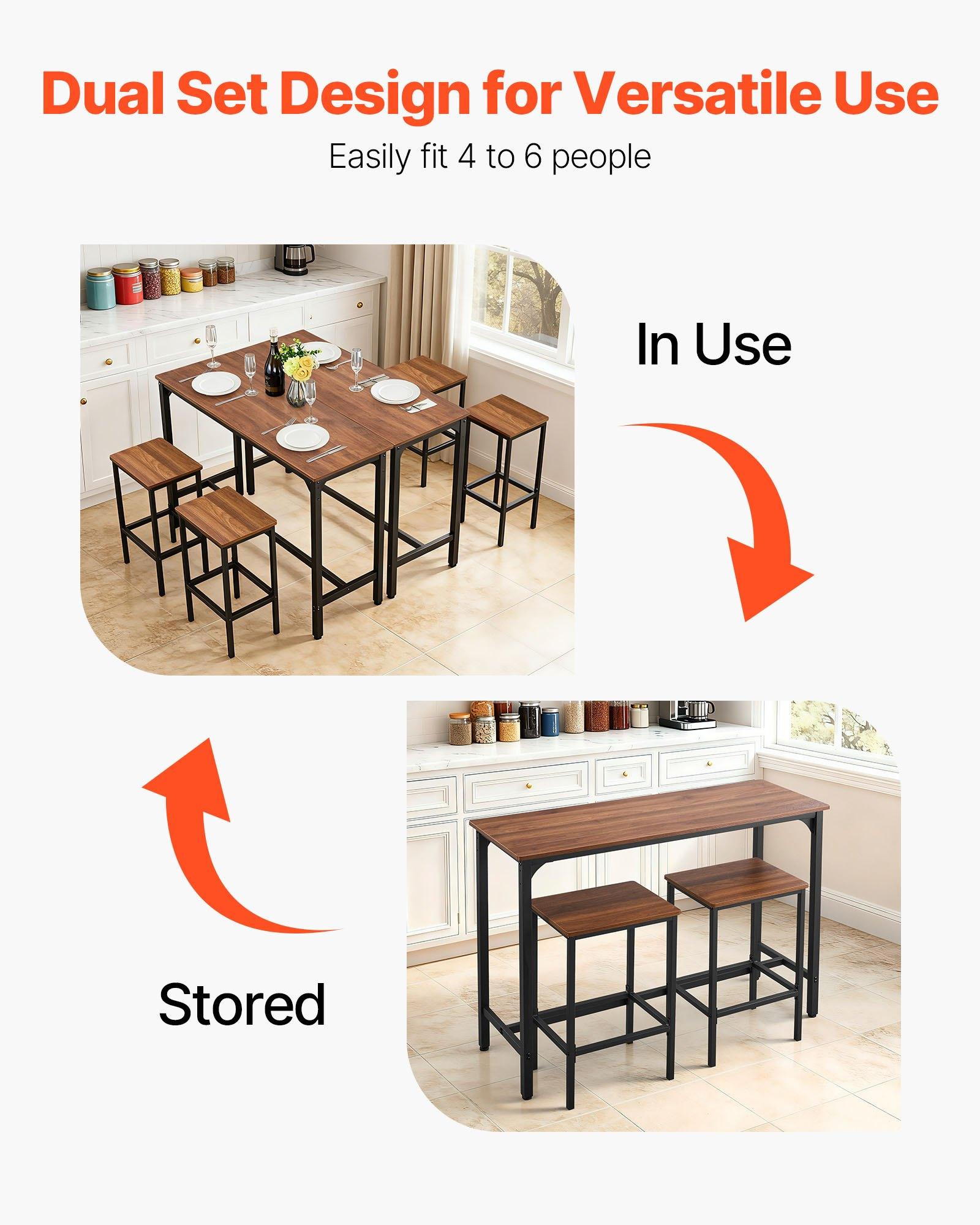 VEVOR Bar Table, 3PCS 47″ Bars Tables Set, Bar Tables and Chair Set with Rounded Edge Design, Rectangular Pub Table with Two Stools for Office Desk, Breakfast Corner, Mini Bars, Rustic Brown, Black VEVOR Bar Table, 3PCS 47″ Bars Tables Set, Bar Tables and Chair Set with Rounded Edge Design, Rectangular Pub Table with Two Stools for Office Desk, Breakfast Corner, Mini Bars, Rustic Brown, Black