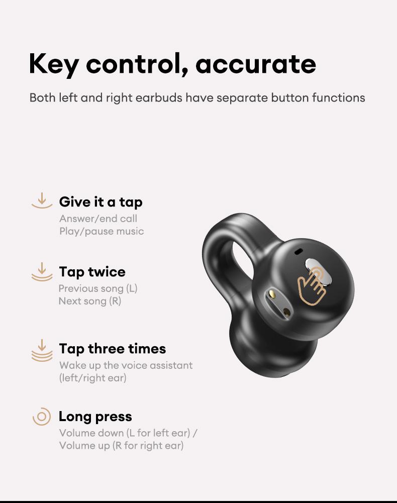 HYUNDAI CT11 Clip-on Design BlueTooth Earphone with LCD Full Color Touch Screen, Audio Wireless Headphones for Music & Phone Calls