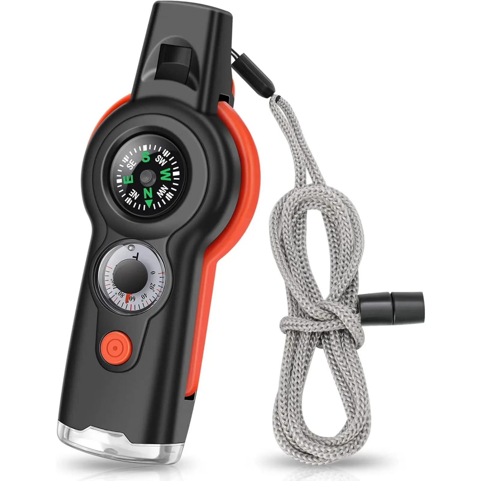 7-in-1 Compact Plastic-Body Utility Safety Whistle with Lanyard, Outdoor Survival Tool Ideal for Hiking, Camping, Rescue Signaling