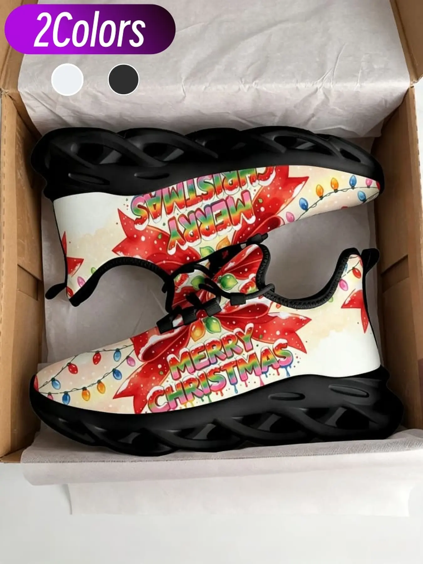 1 Pair Unisex Christmas Themed Blade Sneakers Trendy Print Breathable Soft Sole For Daily Wear Holiday Trips