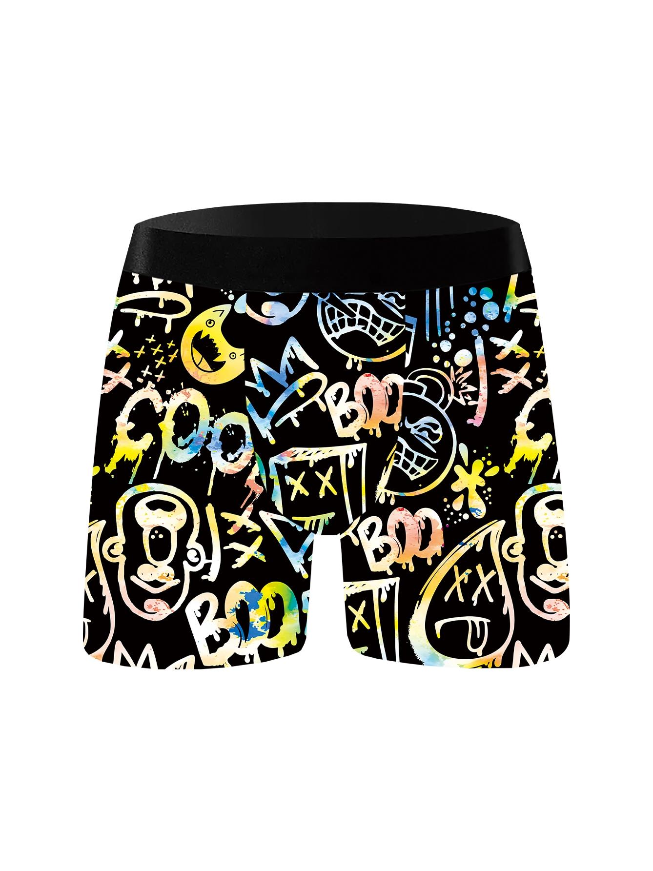 Random Men's Cartoon Print Boxer Briefs Set, Breathable Comfortable Underwear for Daily Wear, Casual Men's Underwear for All Seasons