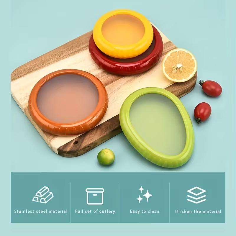 Set of 4 Silicone Fruit and Vegetable Storage Boxes, Reusable Fridge Containers, Avocado Tomato Box, Ideal for Garlic Onion Lemon Potato