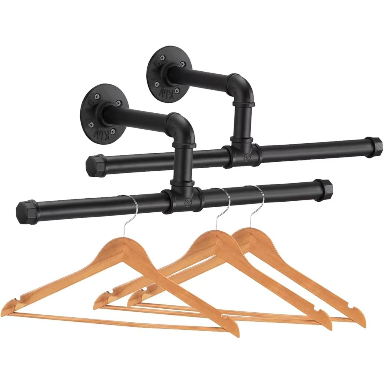 Industrial Pipe Floating Clothes Rack Garment Rack Wall Mounted, Durable Space Saving, Rustic Vintage Steel Metal Clothing Stand Frame