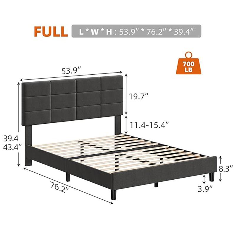 Bed Frame with Headboard Upholstered Full Platform Bed Frame with Solid Wooden Slats Support No Box Spring Needed,Noise-Free