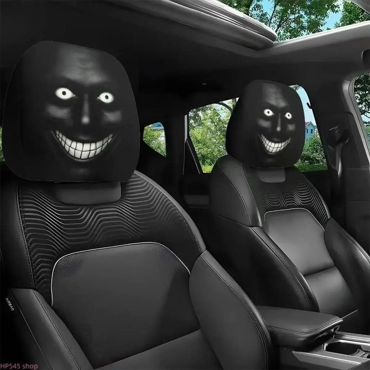 2-Pack Horror Grinning Demon Print Car Headrest Covers, Washable Universal-Fit Protective Auto Interior Accessories, DIY Bag Accessory-Compatible Fabric Decor sohochic, Interior Decor, Horror Theme