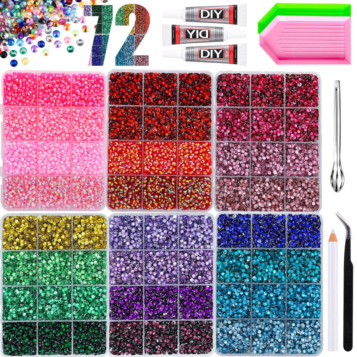 1Set Sparkling Silver Flatback Semi-circular Nail Rhinestone Bedazzling Kit 3/4/5mm -New Creative 72 Colors Resin Nails Gems Diamond Art DIY Nails Tumblers Hairs Accessories Bling Rhinestone Decoration
