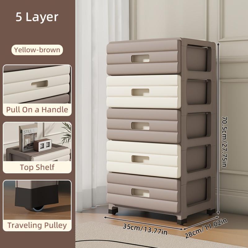 5-Drawer Plastic Storage Cabinet Organizer, Durable Polypropylene, Sliding Drawers, Minimalist Home Organization