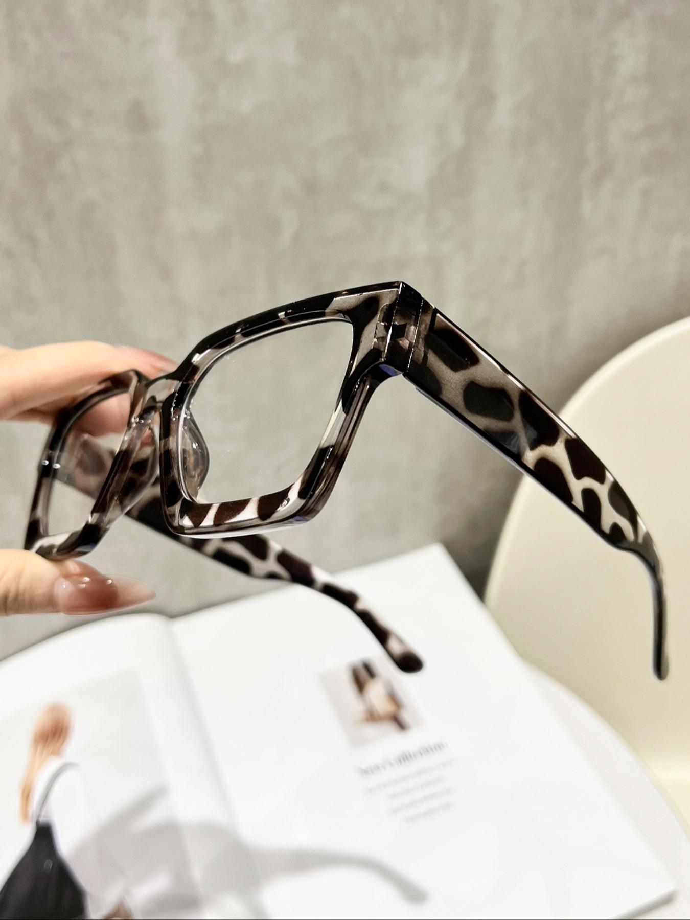 Classic Elegant Unisex Non-Prescription Glasses, Square Leopard Pattern, Casual Style, Leopard Pattern Eyeglasses, Stylish Square Frames, Suitable for Daily Life, Office, Leisure Activities