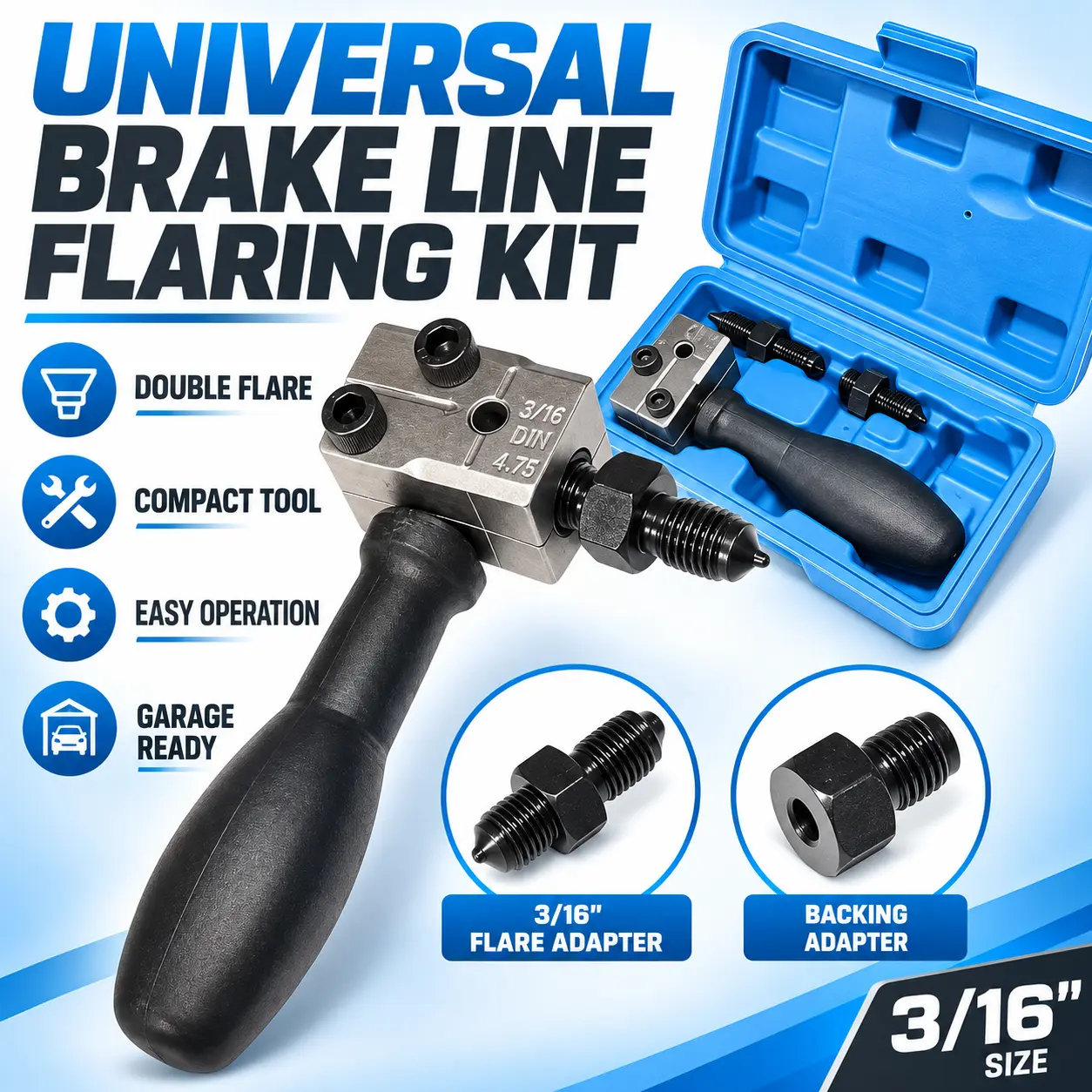 Automotive Brake Tube Flaring Tool Set, 3/16" 45 °   Double Flare Crimping and Expanding Kit for Car Brake Line Installation and Garage Repair