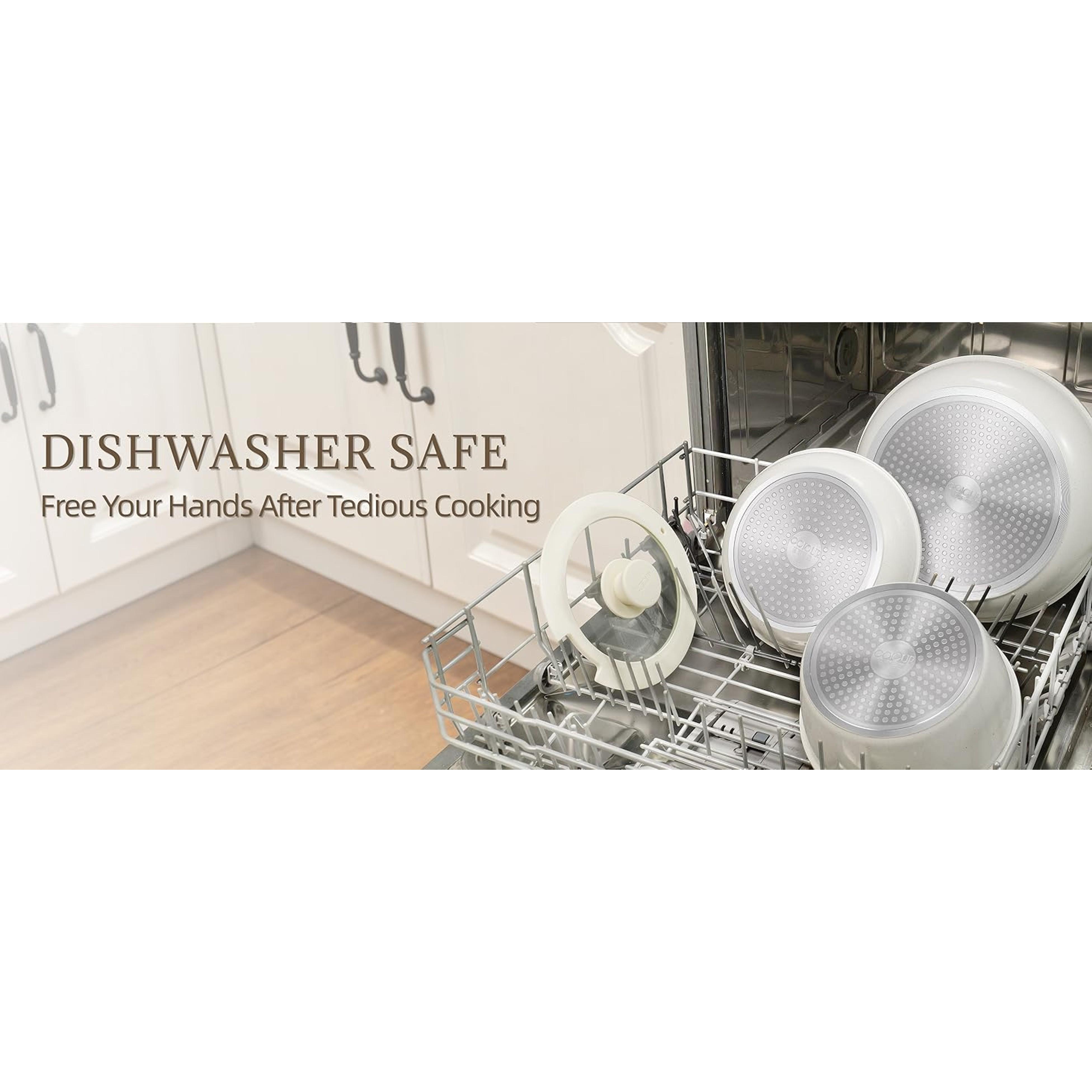 Ceramic Cookware Set Non Stick 8Pcs Pots and Pans Set Detachable Handle Induction Kitchen Cooking Set with Frying Pans Oven Dishwasher Safe, PFAS/PFOA Free, Cream White