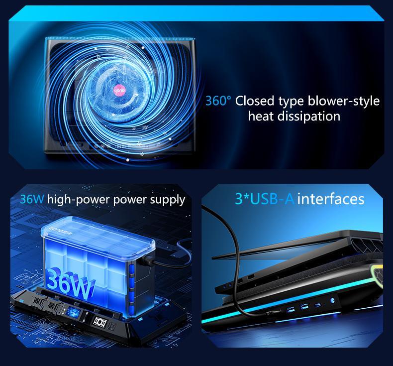 【Limited time 】llano RGB Laptop Cooling Pad, Gaming Laptop Cooler with Powerful Turbofan, Fast Cooling Laptop 15.6-21in, Adjustable Speed, Touch Control, LCD Screen
