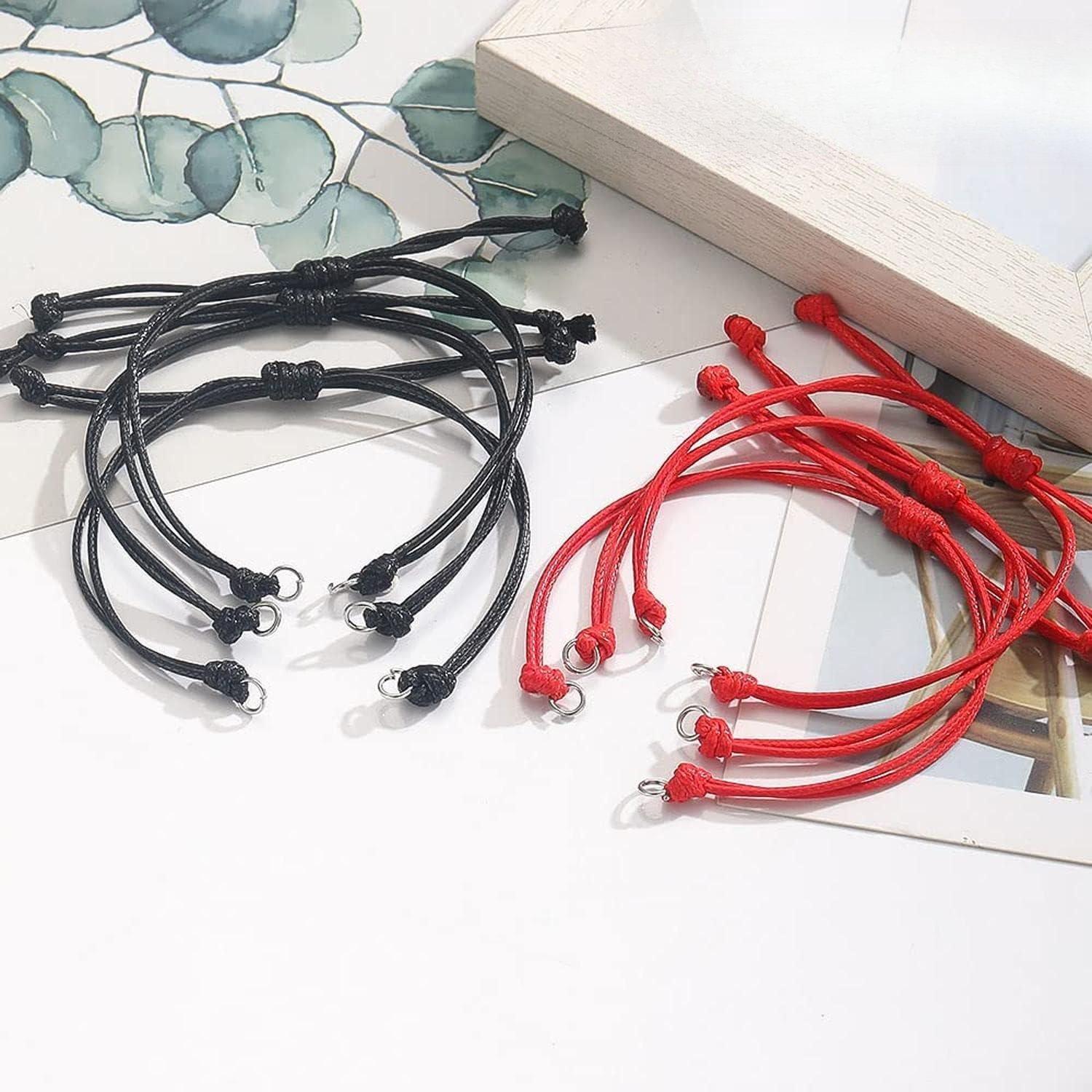 Semi Finished DIY Half-Finished Unfinished Bracelet  Making Braided Cord Bracelets Adjustable Rope Thread Bracelets with Jump Rings for Charms  Making 6 count Black Red