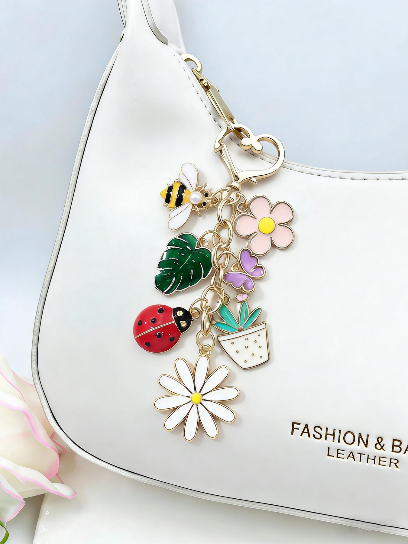 Cartoon Cute Sweet Leaf Ladybug Planter Keychain, Butterfly Flower Plant, Fashion Backpack Charm, Memorial Gift for Friends and Family