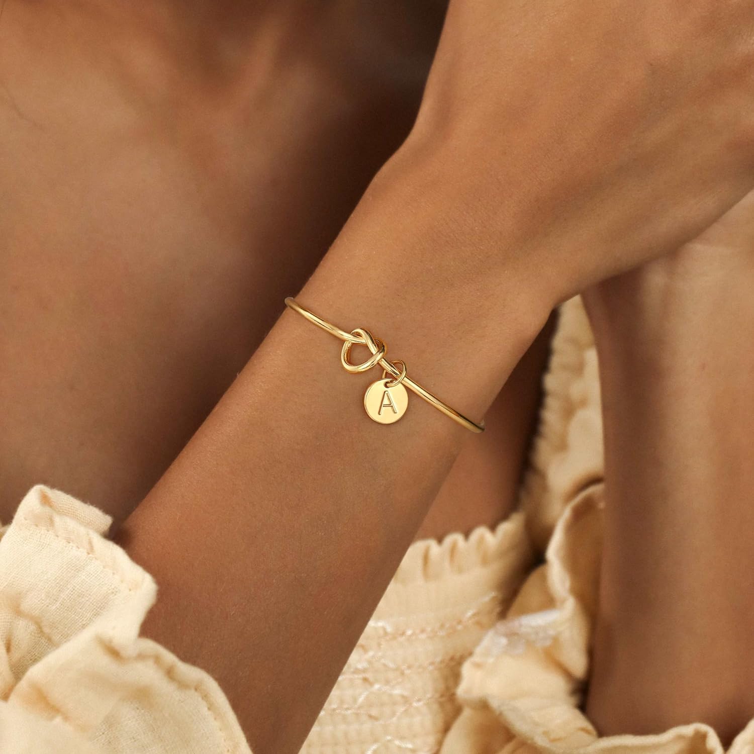 Turandoss Mothers Day Gifts for Mom Wife - Dainty Knot Letter A-Z Initial Bracelet Personalized Cuff Bangle Bracelet Mothers Day Gifts for Women Jewelry