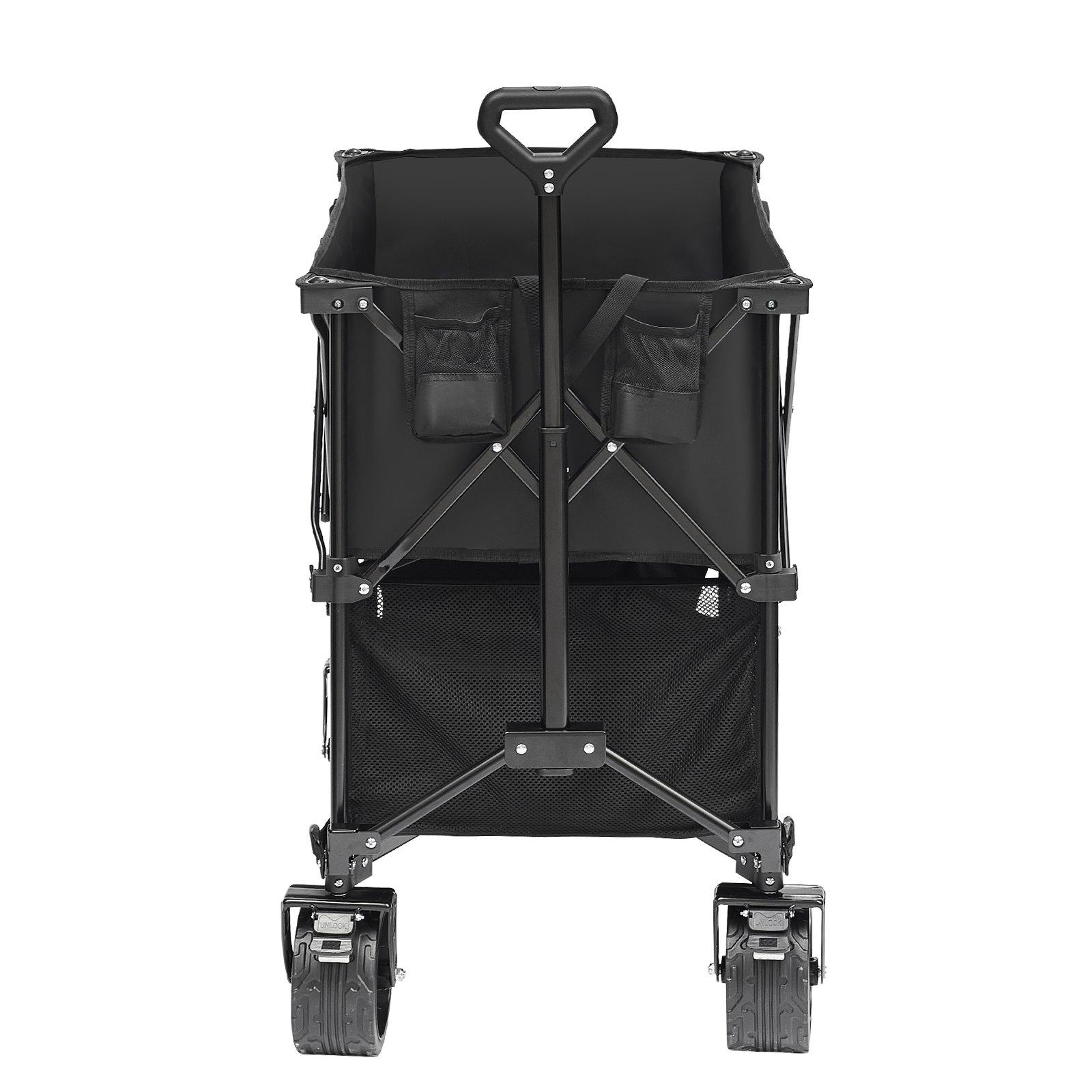 VEVOR Foldable Double Decker Wagon, 400L Collapsible Wagon Cart with All-Terrain Wheels, Heavy Duty Folding Wagon Cart 350-450 lbs Weight Capacity for Camping, Shopping, Garden, 52 Extra Long Extender