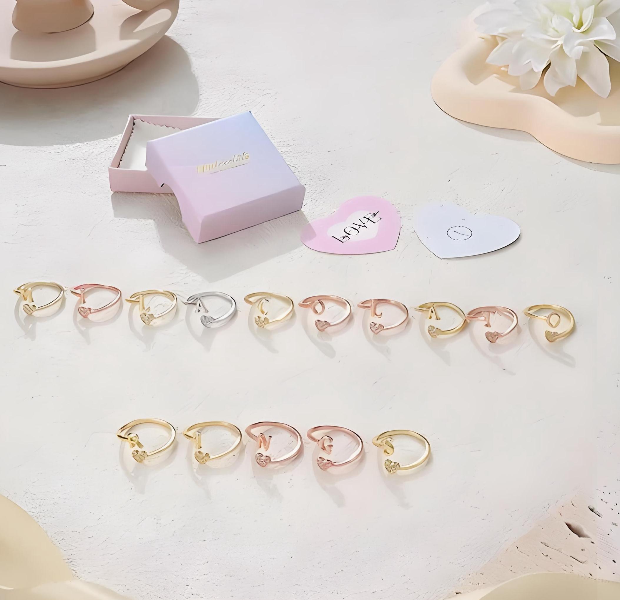 Heart Initial Letter Ring, Stackable Women's Adjustable Alphabet Rings, Cute Heart Shaped Letter Ring A-Z, Fall Fresh Style