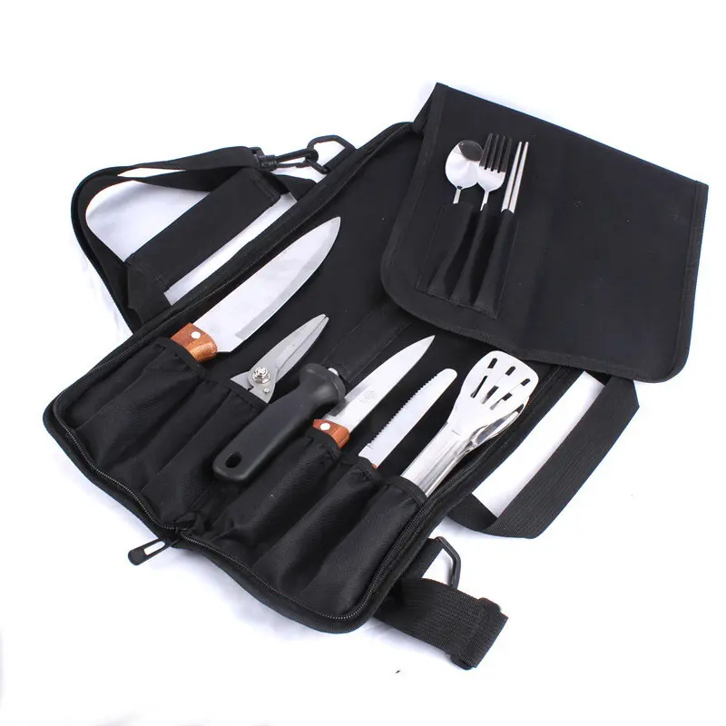 Oxford Cloth Chef Knife Roll Bag - 9-Slot Portable Storage Case with Adjustable Straps, Pocket for Kitchen Knives, Utensils (1-Piece, Kitchen Use)