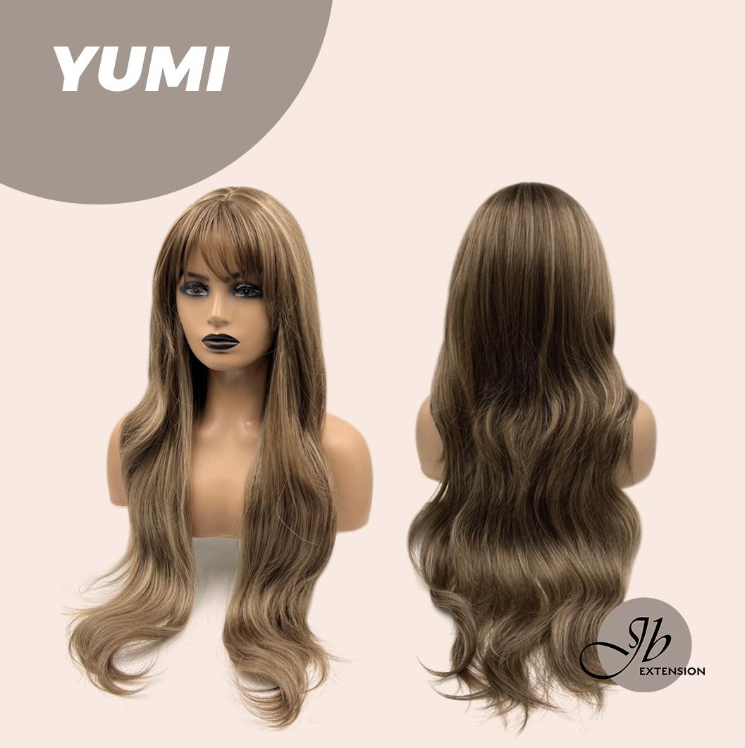 JBEXTENSION 30 Inches Long Light Brown With Highlight Wig With Bangs YUMI JBEXTENSION 30 Inches Long Light Brown With Highlight Wig With Bangs YUMI