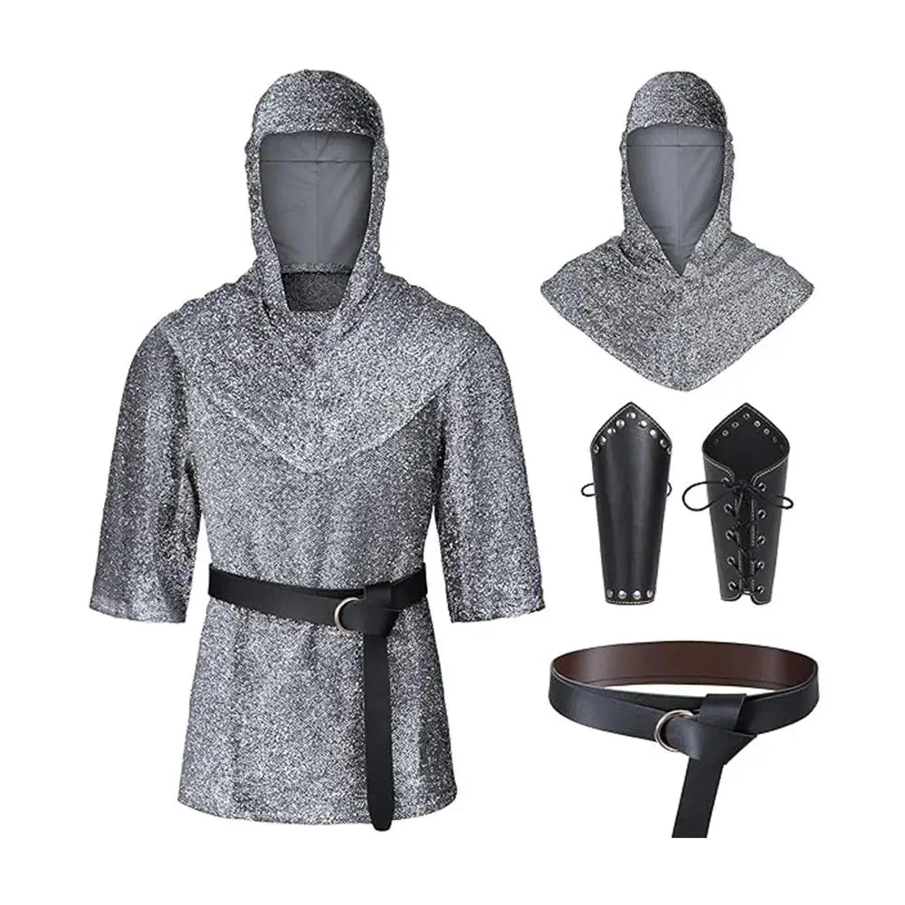 Medieval Templar Faux Chainmail Shirt Knight Cosplay Costumes Halloween Party Role Play Uniform Set for Male