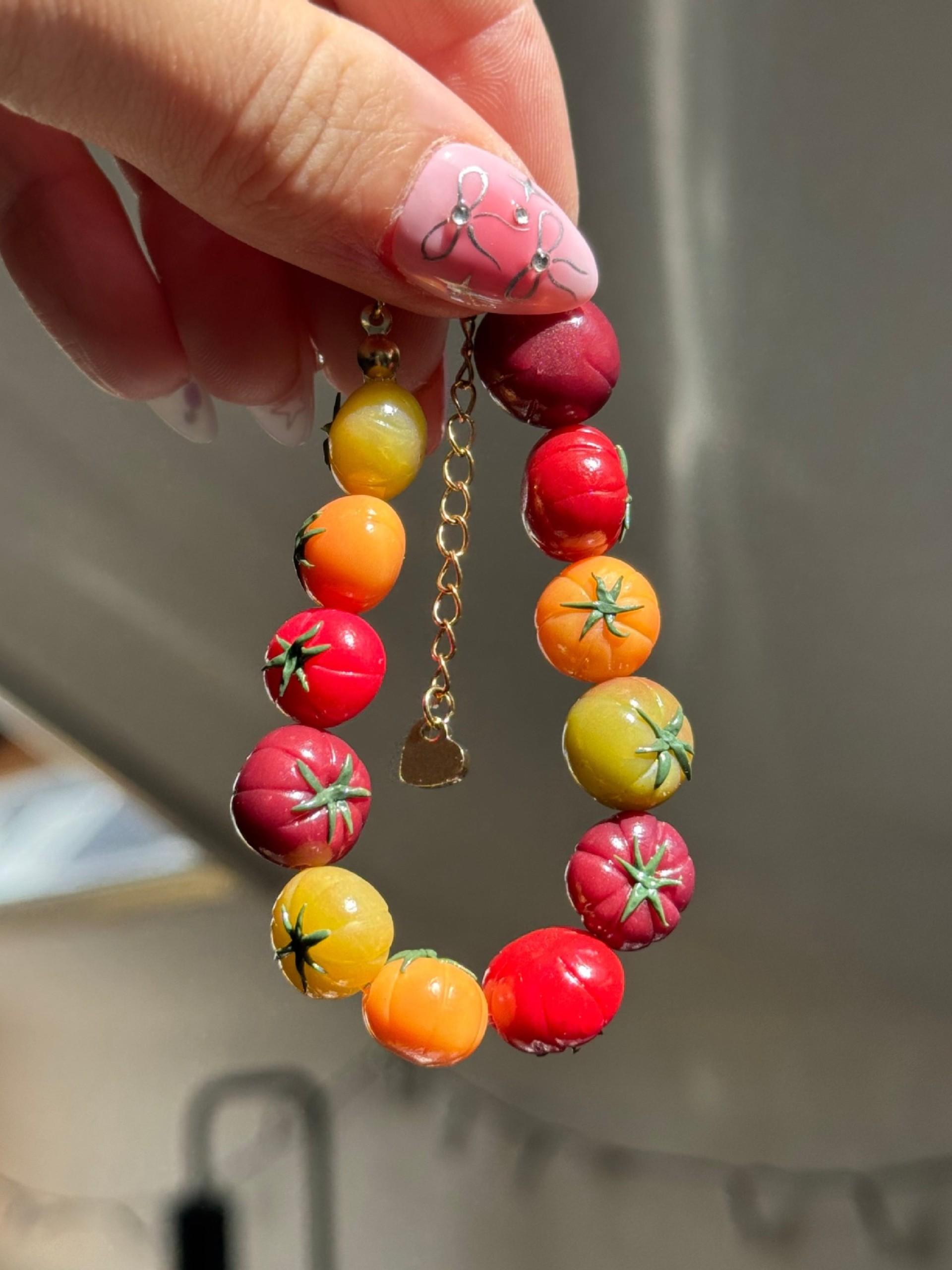 1pc Colorful Fruit Beaded Bracelet for Women, Handmade Mini Fruit Charm Bracelet, Lemon Cherry Acrylic Beads, Dopamine, Casual Trendy Jewelry, Summer Beach Vacation Bracelet, Y2K Kawaii Accessory, Adjustable Gift for Girls