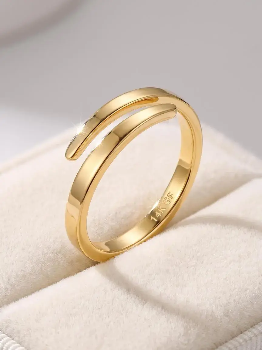 14k Filled Rings for Women, Fashion Stackable Rings, Non-Tarnish Gold Wedding Band, Waterproof Stackable Thumb Ring, Adjustable Sizes 5-10, Stacking Gold Ring, Finger Rings