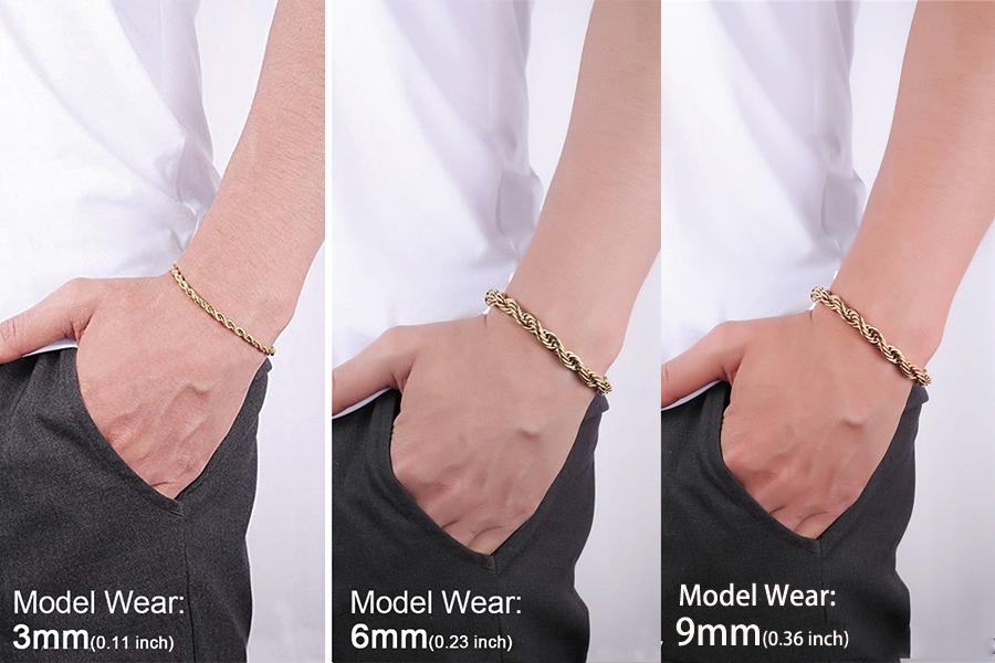 U7 Twisted Rope Chain Bracelet Cuban Chain Figaro Chain Daily Casual 3/6/9mm Bracelet for Men Women Stainless Steel Hypoallergenic Strong Link Braided Wrist Chain Bracelet