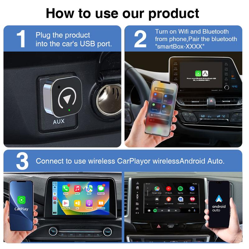 New Wireless Carplay Adapter, Upgrade Wired Carplay/Android Auto to Wireless, Universal Mini USB and Type-C, Plug and Play, Fast Stable Connectioncar accessory, Carplay Dongle Connectivity