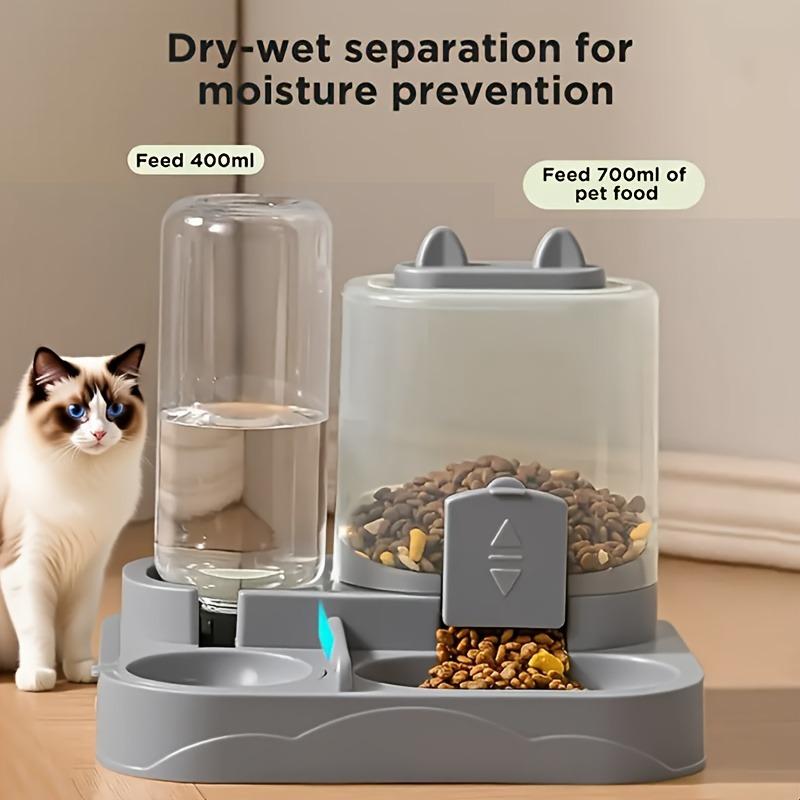 2-In-1 large-capacity cat feeder and water dispenser - wet and dry separation, durable plastic, perfect for indoor pet drinking and healthy eating needs, cat food and water dispenser, portable design, suitable for dogs
